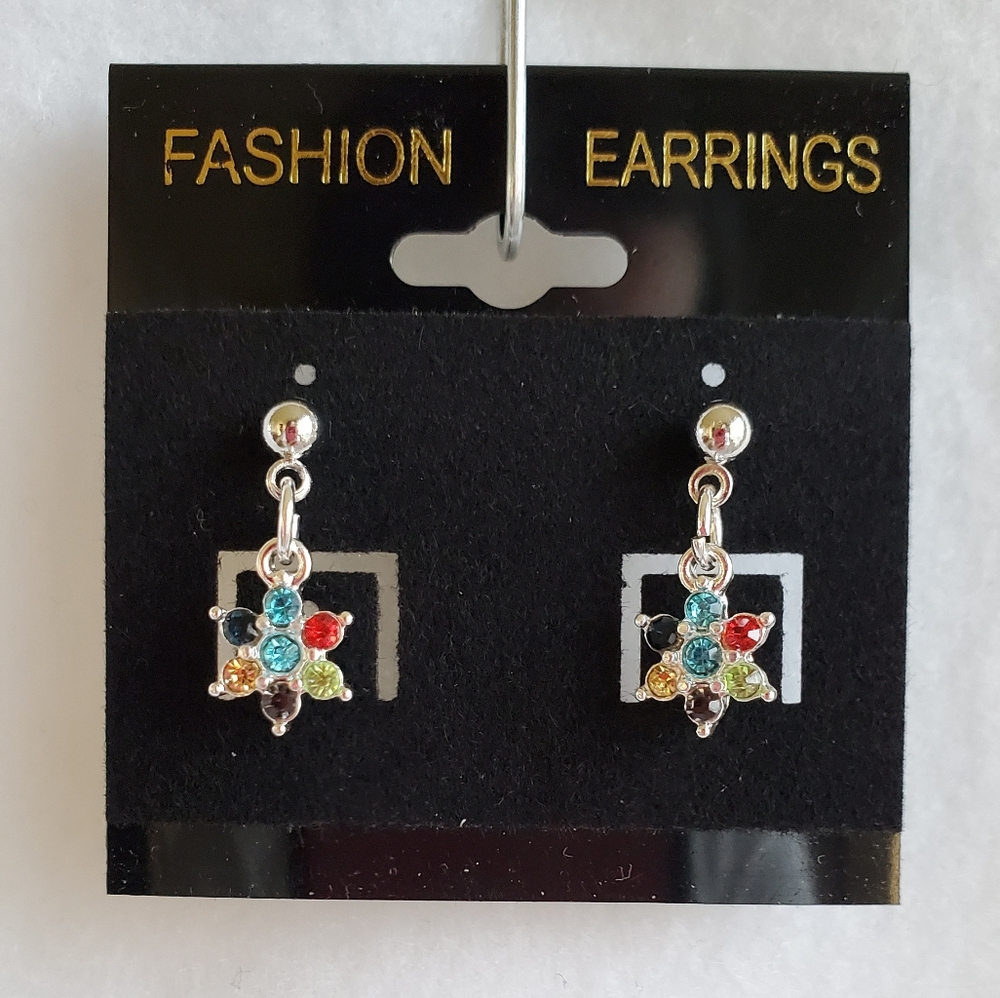 Womens multi color rhinestone floral earrings
